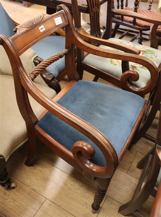 A Regency mahogany carver, with drop-in seat